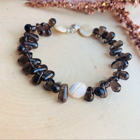 Quartz Gemstone Crystal Pearl Brown Bracelet - Picture 5 of 6